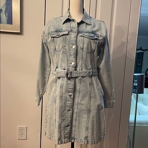 Denim Button-Up Dress with Belt
